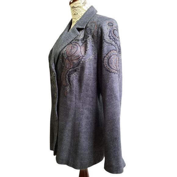 Cold Creek tweed paisley embroidery sequin embelishment blazer size 14 navy - Picture 3 of 5